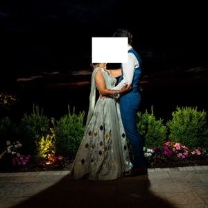 Gray Light Blue Lehengha